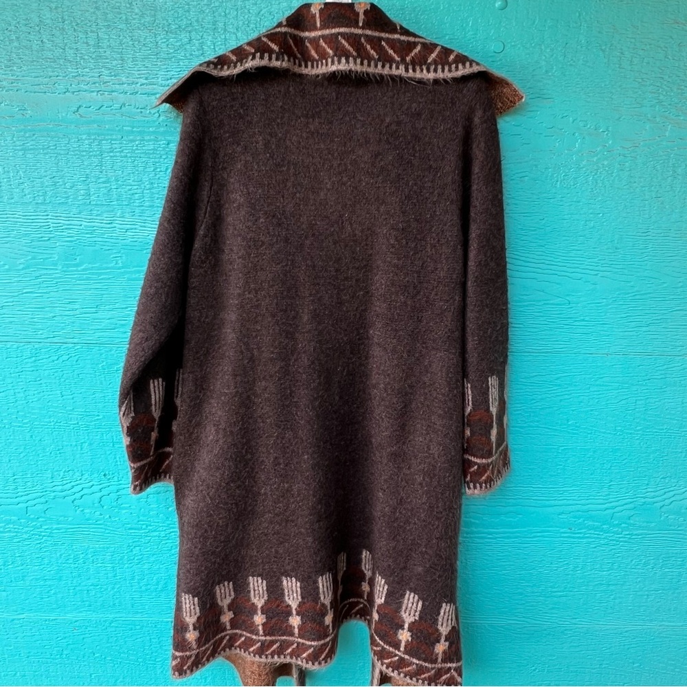LONG SOFT BROWN SOUTHWESTERN OPEN CARDIGAN FUZZY SWEATER POCKETS SIZE LARGE - Picture 9 of 10